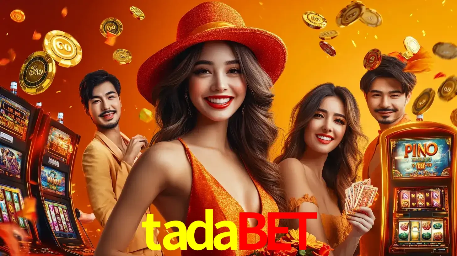 Grupo de amigos asiáticos sorrindo e se divertindo com máquinas de caça-níqueis em um ambiente festivo, celebrando suas vitórias nos jogos de cassino do tadabet.